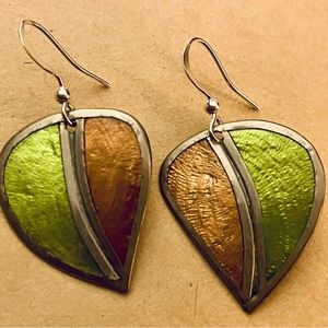 Capiz Shell Earrings by Culture Mix - Brown & Green Leaf